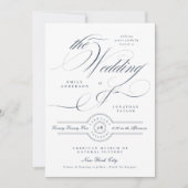 Formal Elegant Calligraphy Navy Blue Photo Wedding 招待状 (正面)