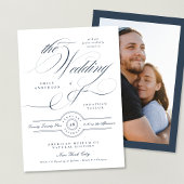 Formal Elegant Calligraphy Navy Blue Photo Wedding 招待状