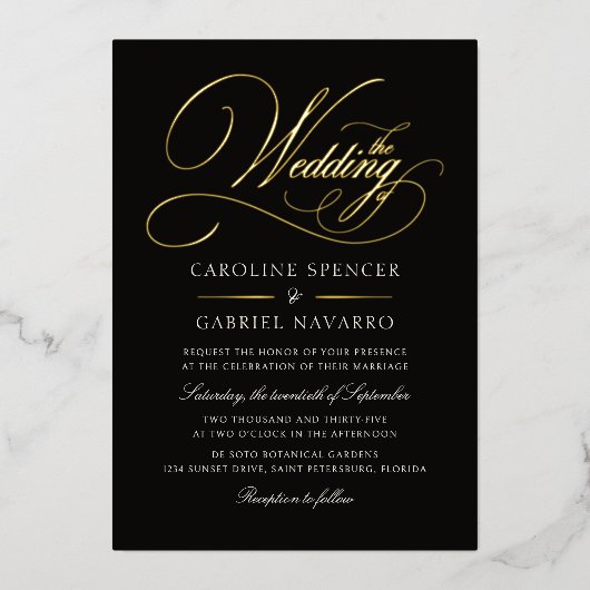 Formal Elegant Calligraphy Script Wedding Foil 箔招待状 (正面)