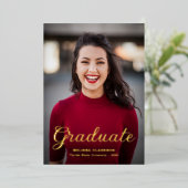 Formal Elegant Gold Script Photo Graduation 箔招待状 (立ち正面)