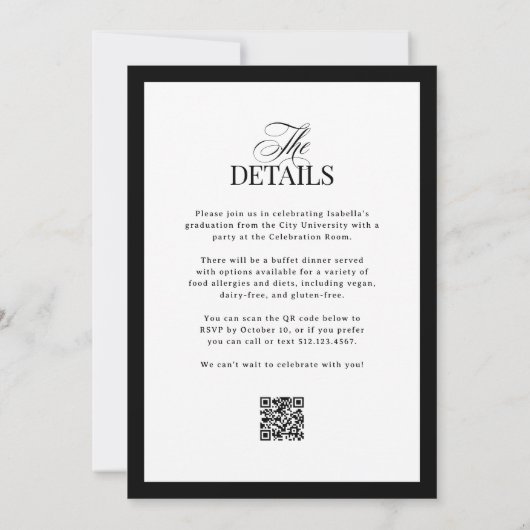 Formal Elegant Graduation Party | RSVP QR Code 招待状 (裏面)