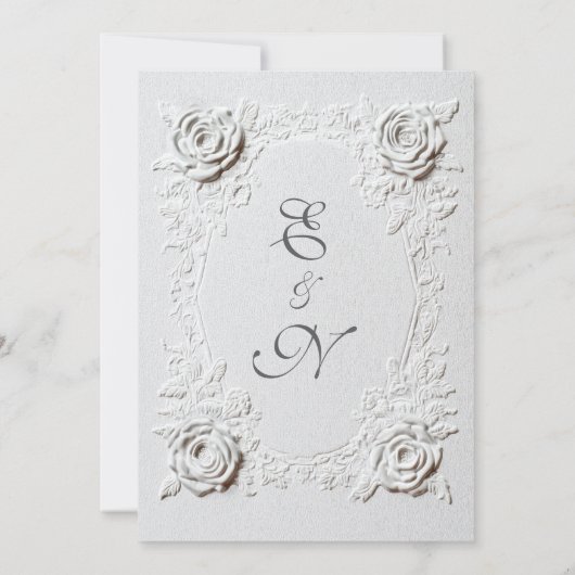 Formal Elegant Script Faux Embossed Roses Wedding  招待状 (裏面)