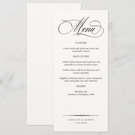 Formal Elegant Script Wedding Menu (正面/裏面)
