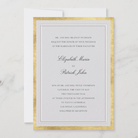 Formal Elevated Gold Ivory Modern Classic Wedding 招待状 (正面)