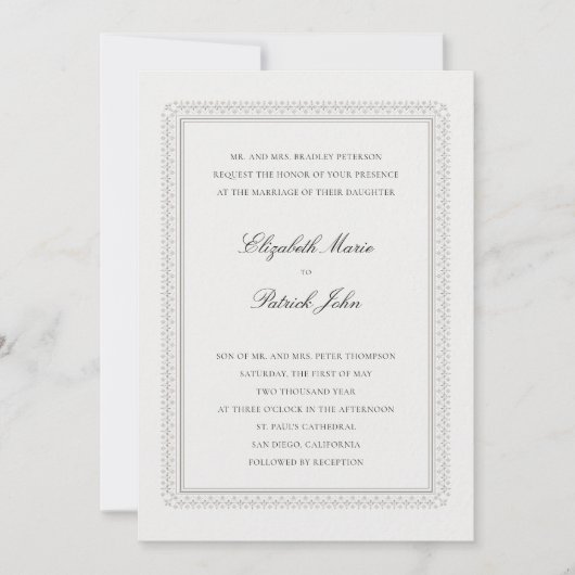 Formal Elevated Lys Ivory Modern Classic Wedding 招待状 (正面)