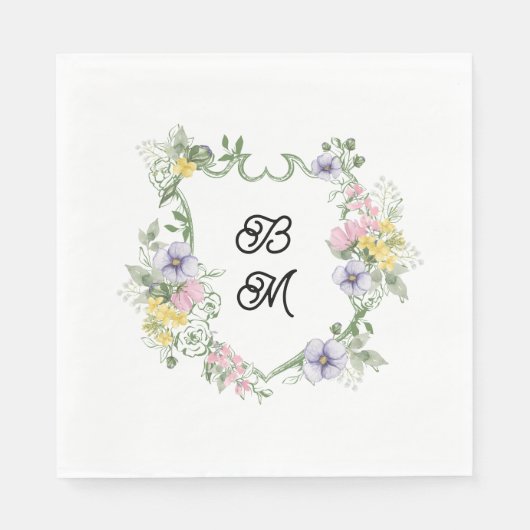Formal Floral Monogram Crest Wedding スタンダードランチョンナプキン (正面)