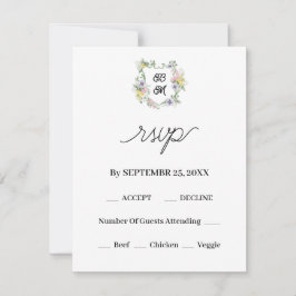 Formal Floral Monogram Crest Wedding 出欠カード
