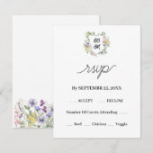 Formal Floral Monogram Crest Wedding 出欠カード (正面/裏面)