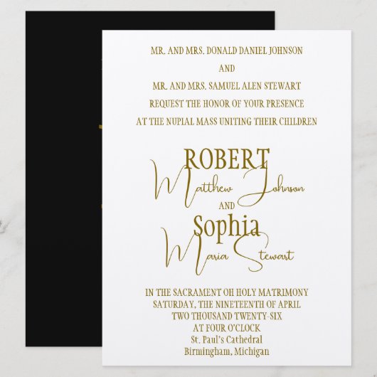 Formal Gold Black Tie Wedding Invitation 招待状 (正面/裏面)