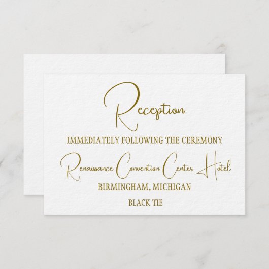 Formal Gold Black Tie Wedding Reception  招待状 (正面/裏面)