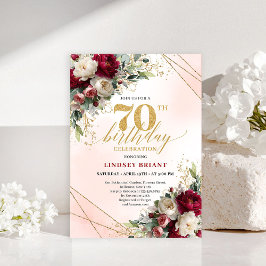 Formal Gold Floral Seventieth Birthday Invitation 招待状