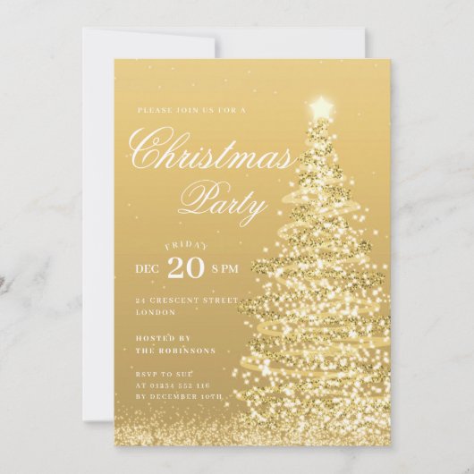 Formal Gold Winter Christmas Tree Holiday Party 招待状 (正面)