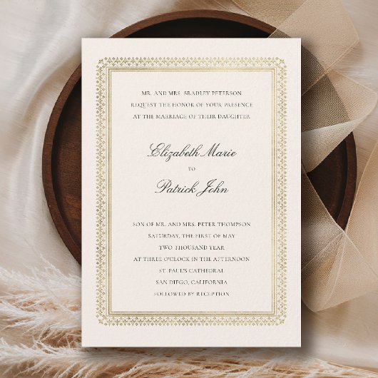 Formal Golden Lys Ecru Modern Classic Wedding 招待状