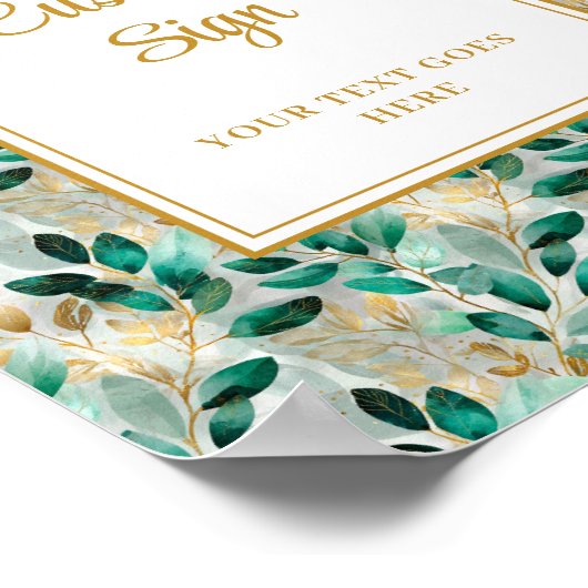 Formal Hunter Green Gold Greenery Custom Sign ポスター (角)