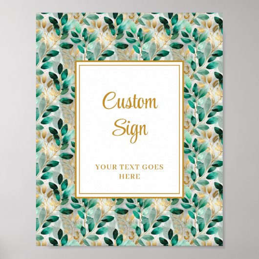 Formal Hunter Green Gold Greenery Custom Sign ポスター (正面)