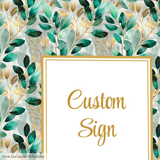 Formal Hunter Green Gold Greenery Custom Sign ポスター