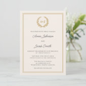 Formal Ivory & Gold Laurel Wreath Monogram Wedding 招待状 (スタンド正面)