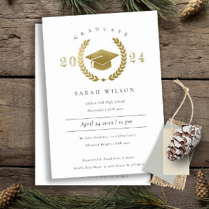 Formal Laurel Wreath Gold Graduation Cap Party 招待状