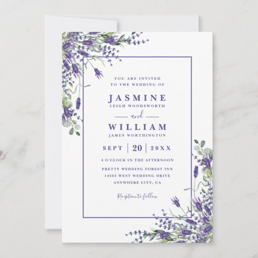 Formal Lavender Eucalyptus Budget QR Code Wedding 招待状 (正面)