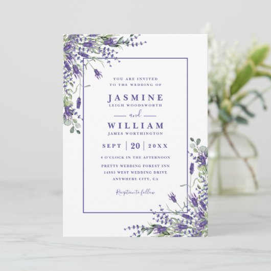 Formal Lavender Eucalyptus Budget QR Code Wedding 招待状 (スタンド正面)