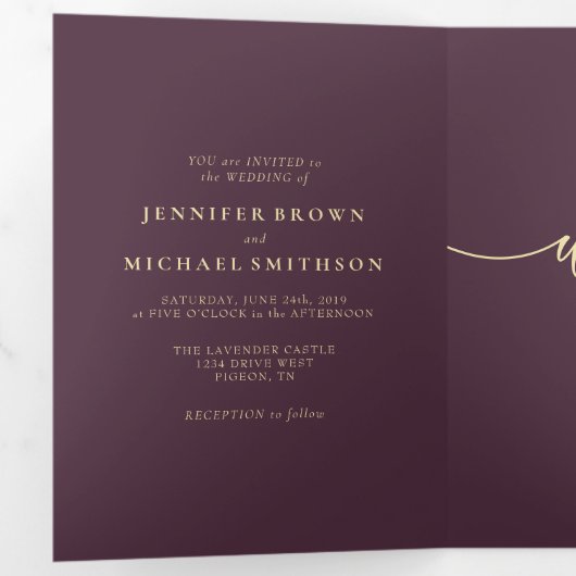 Formal Midnight Fig Modern Wedding 三つ折りカード (内部最初)