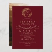 Formal Minimalist Red Gold Wedding  招待状 (正面/裏面)