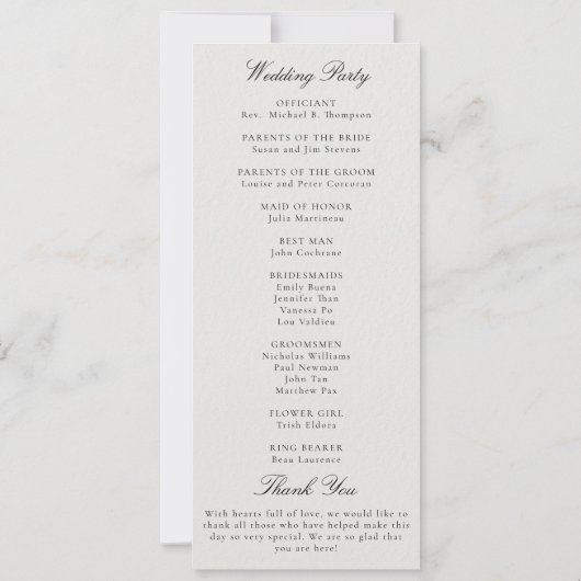 Formal Modern Classic Ecru Gold Wedding Program (裏面)