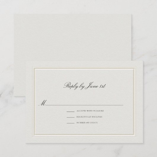 Formal Modern Classic Elevated Ecru Sm Wedding 出欠カード (正面/裏面)