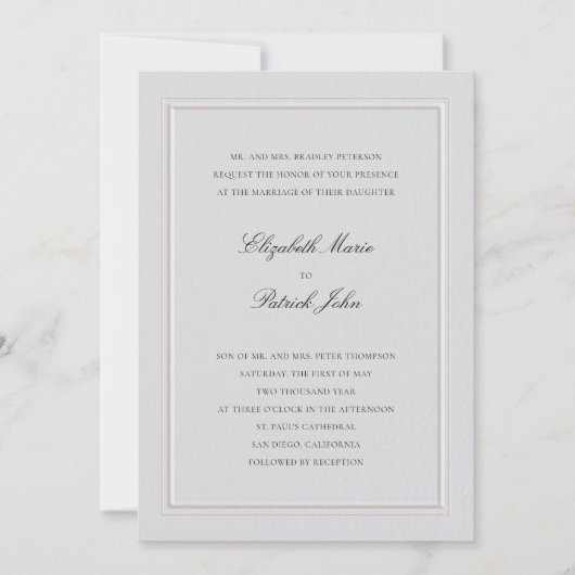 Formal Modern Classic Elevated Frame Ivory Wedding 招待状 (正面)