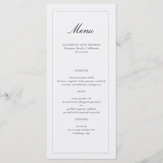 Formal Modern Classic Elevated Frame Pearl Wedding メニュー (正面)