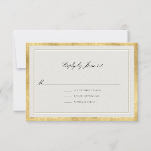 Formal Modern Classic Elevated Golden Ecru Wedding 出欠カード (正面)