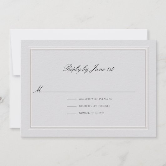 Formal Modern Classic Elevated Ivory Wedding RSVP (正面)
