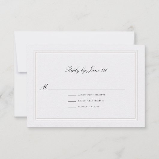 Formal Modern Classic Elevated Pearl Sm Wedding 出欠カード (正面)
