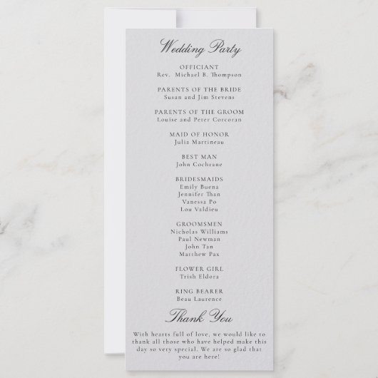 Formal Modern Classic Ivory Wedding Program (裏面)