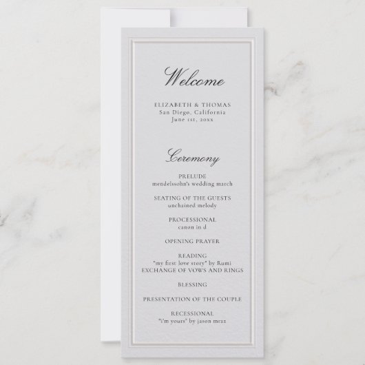 Formal Modern Classic Ivory Wedding Program (正面)