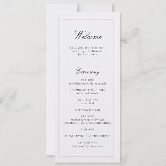 Formal Modern Classic Pearl Frame Wedding Program (正面)
