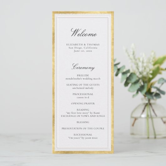Formal Modern Classic Pearl Gold Wedding Program (スタンド正面)