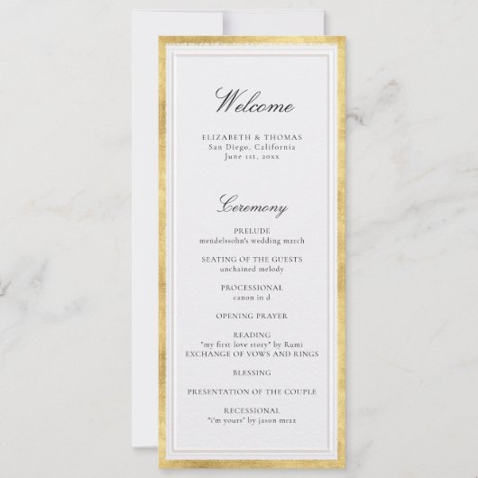 Formal Modern Classic Pearl Gold Wedding Program (正面)