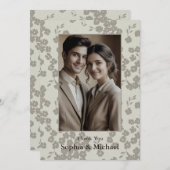 Formal Modern Floral Wedding Thank You Card Gray サンキューカード (正面/裏面)