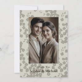 Formal Modern Floral Wedding Thank You Card Gray サンキューカード