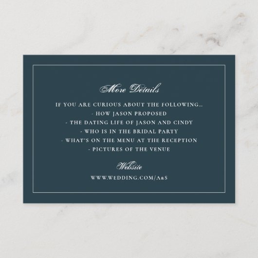 Formal Navy Blue Border Wedding Website Details エンクロージャーカード (正面)