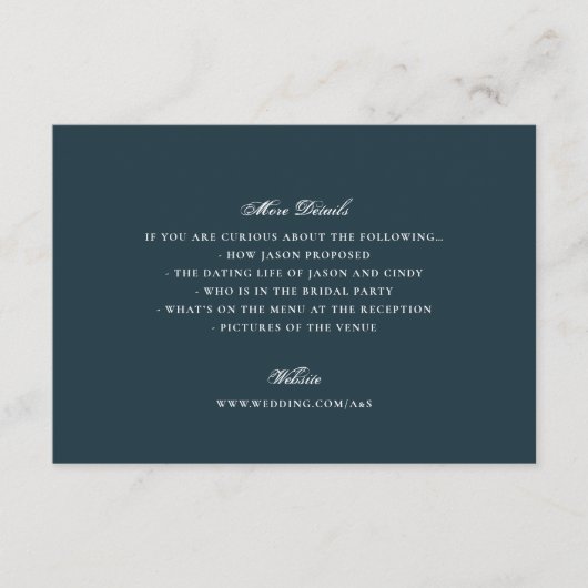 Formal Navy Blue Calligraphy Wedding Details エンクロージャーカード (正面)