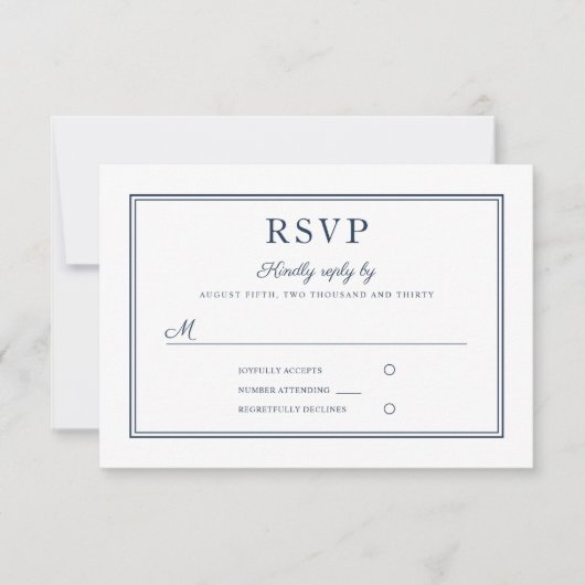 Formal Navy Blue Script Wedding RSVP Card (正面)