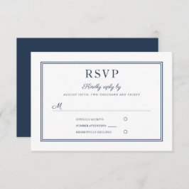 Formal Navy Blue Script Wedding RSVP Card