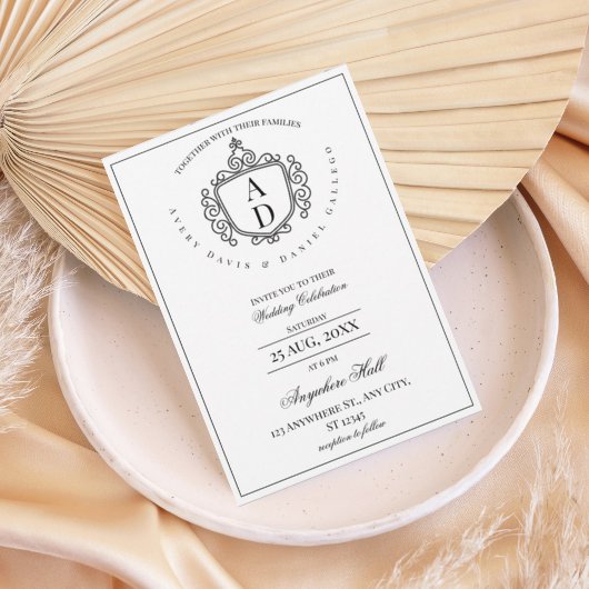 Formal Ornate Crest Monogram Wedding Invitation 招待状