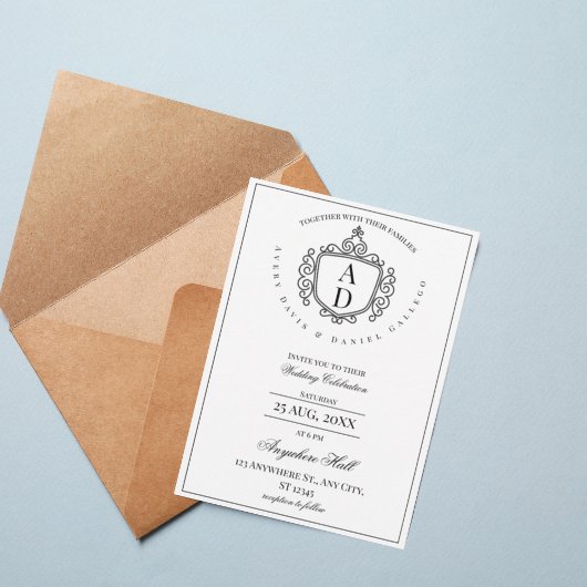 Formal Ornate Crest Monogram Wedding Invitation 招待状