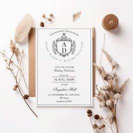 Formal Ornate Crest Monogram Wedding Invitation 招待状