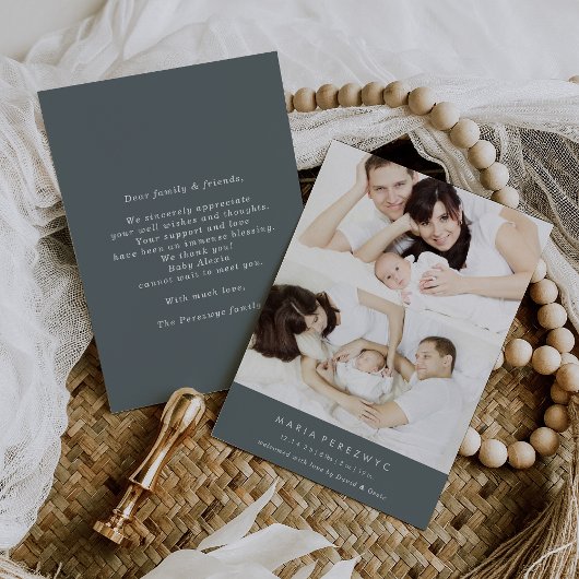 Formal Photo Gray Baby Birth Announcement Card 招待状
