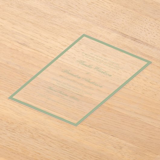 Formal Real Sage Green Border & Script Wedding アクリル招待状 (レイダウン)