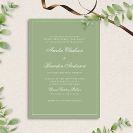 Formal Real Sage Green Border Script Wedding 招待状